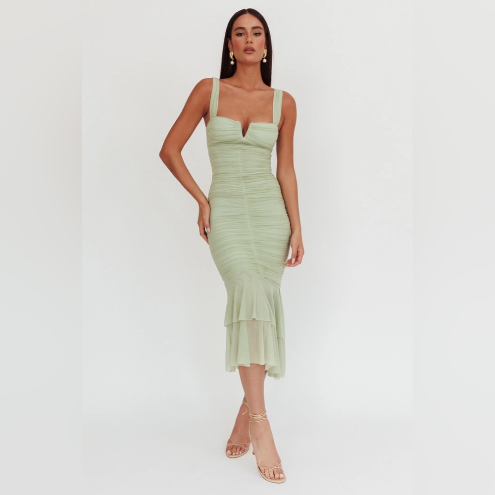 Selfie Leslie Nadia Sage Ruched Maxi Dress